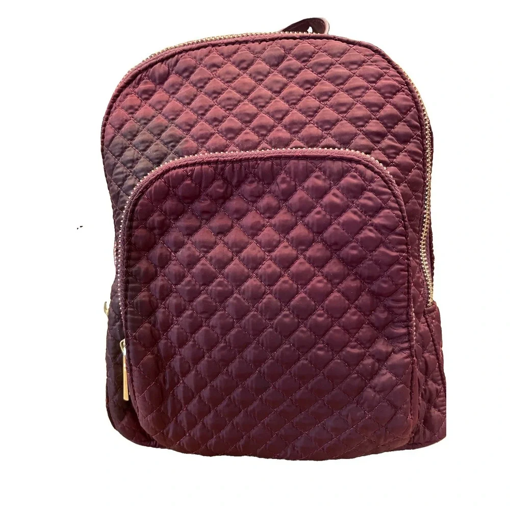 CYNTHIA ROWLEY Mini Backpack Burgundy Quilted NWOT Adjustable Straps 3 Zip UPS